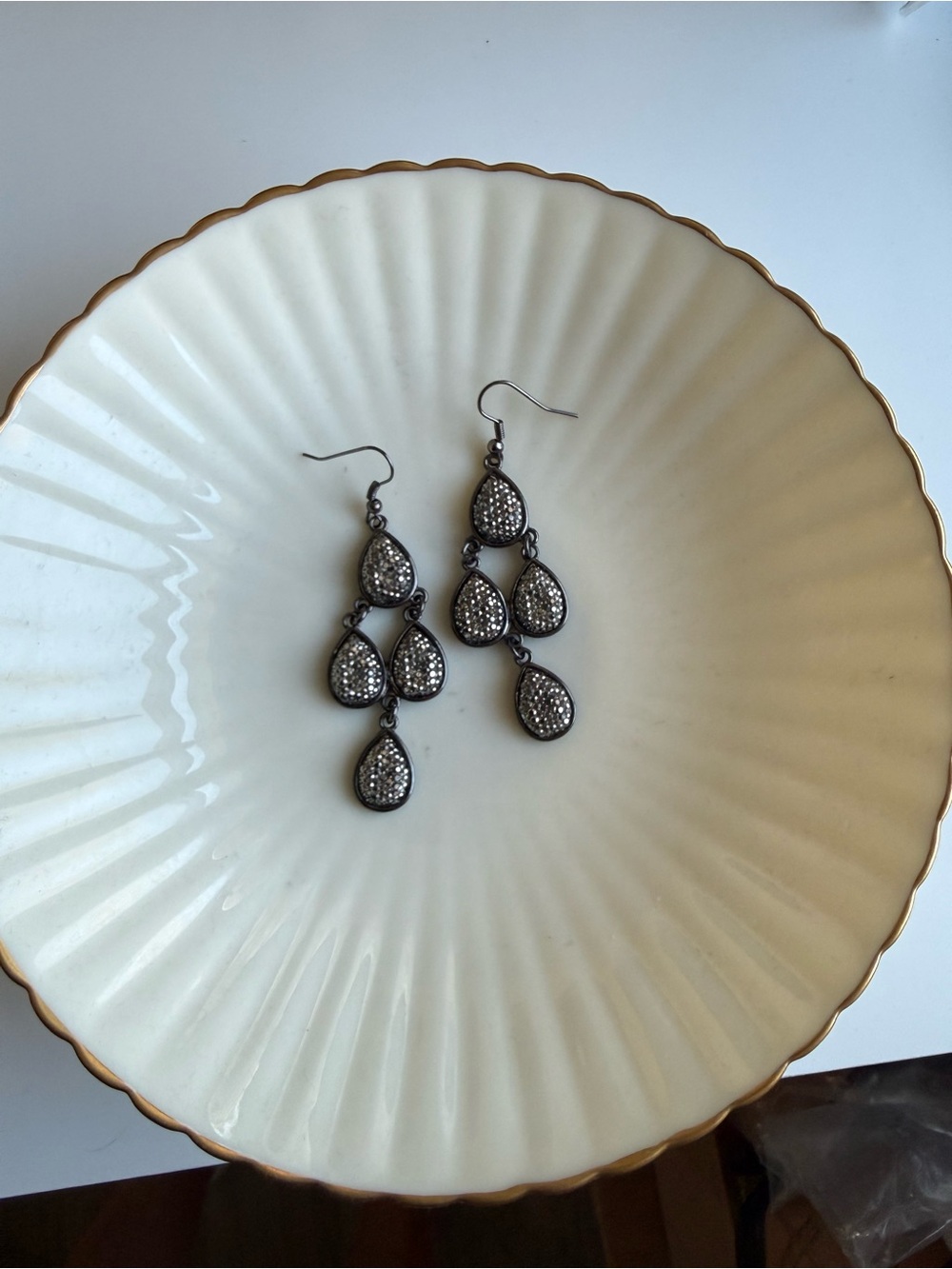Crystal Teardrop Dangle Earrings - Gunmetal